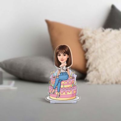 Personalized Birthday Girl Caricature with Solar Powered Shaking Head Feature Custom Face Photo Moving Head Birthday Gift for Bestie, Sister & Girls